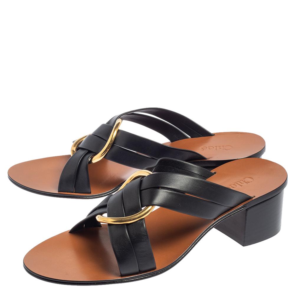 Women's Chloe Black Leather Rony Slide Sandals Size 39