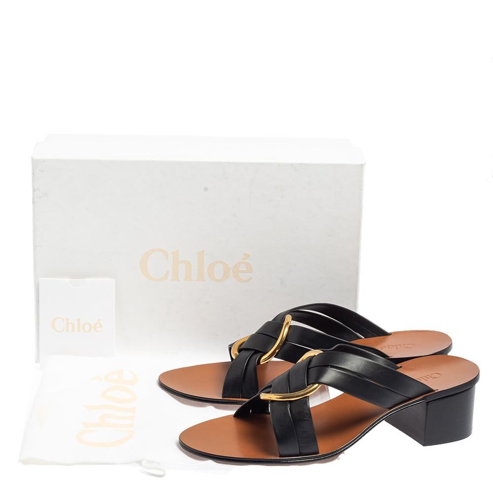 Chloe Black Leather Rony Slide Sandals Size 39 1