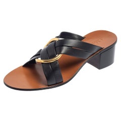 Chloe Black Leather Rony Slide Sandals Size 39