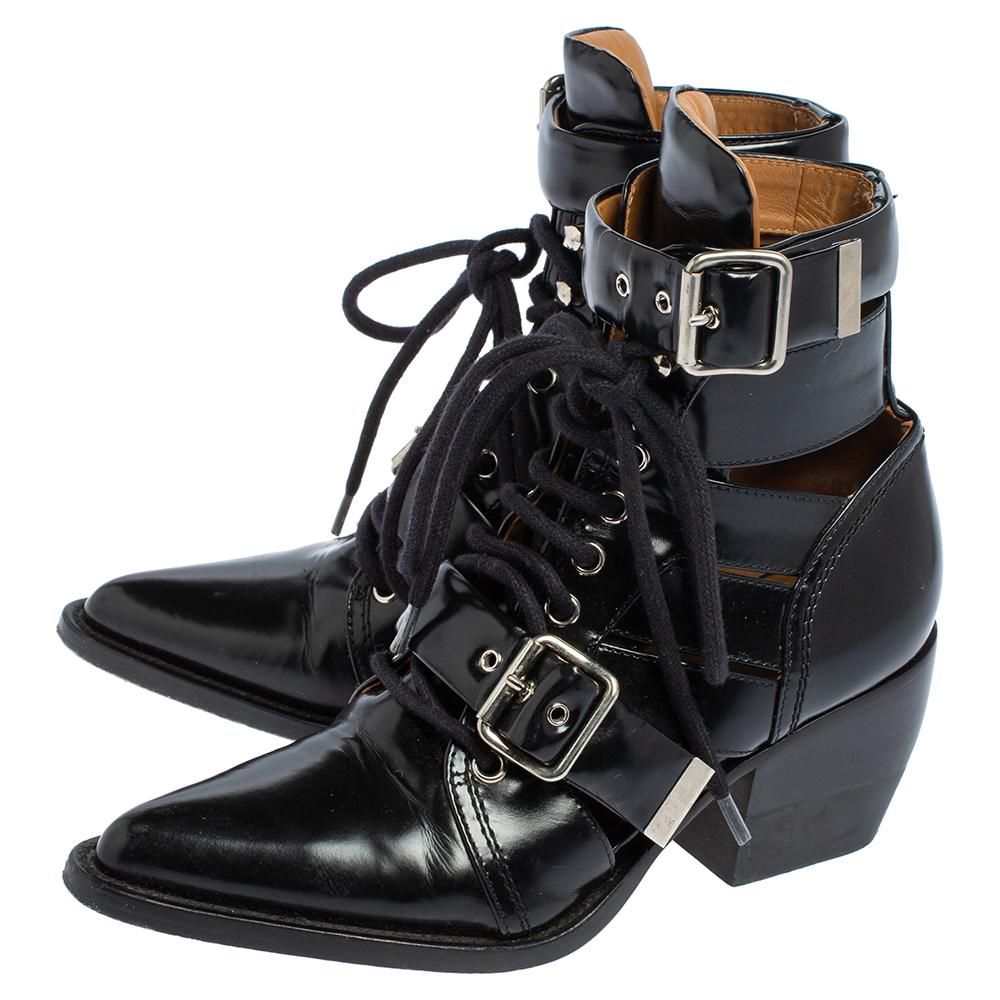 Chloe Schwarze Leder-Rylee-Stiefeletten Größe 36 3