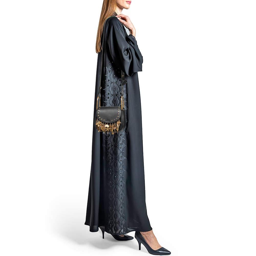 Chloe Black Leather Small Embellished Hudson Shoulder Bag In Good Condition In Dubai, Al Qouz 2