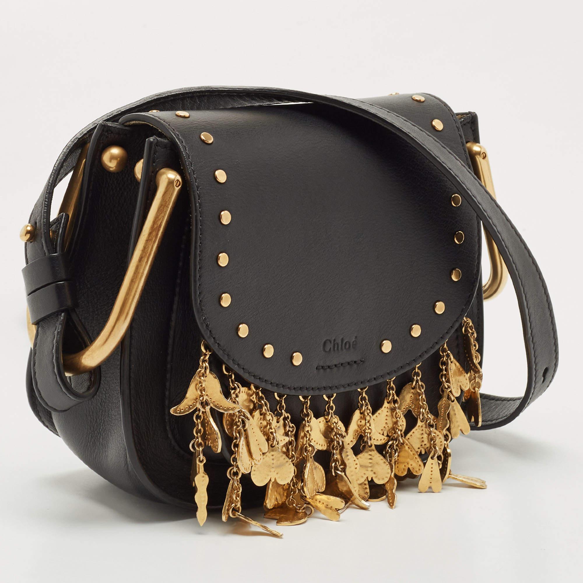 Women's Chloe Black Leather Small Embellished Hudson Shoulder Bag