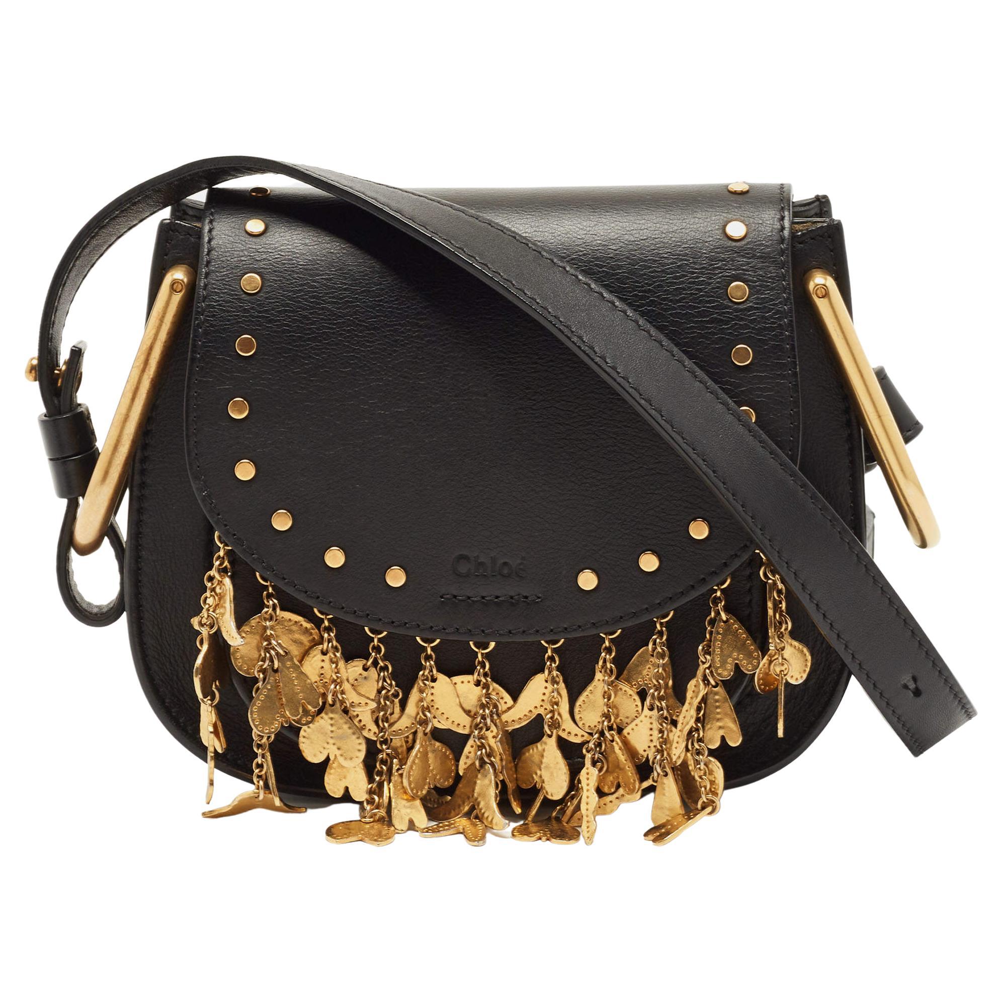 Chloe Black Leather Small Embellished Hudson Shoulder Bag