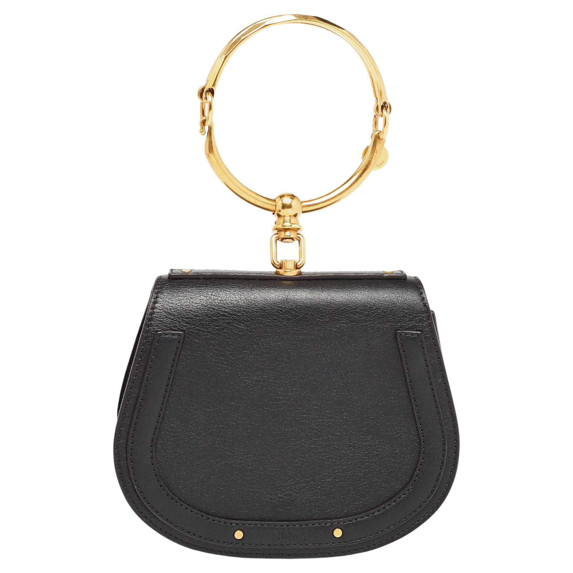 Chloe Black Leather Small Nile Bracelet Bag For Sale