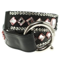 Ceinture Chloé en cuir noir ornée de pierres, 80 cm