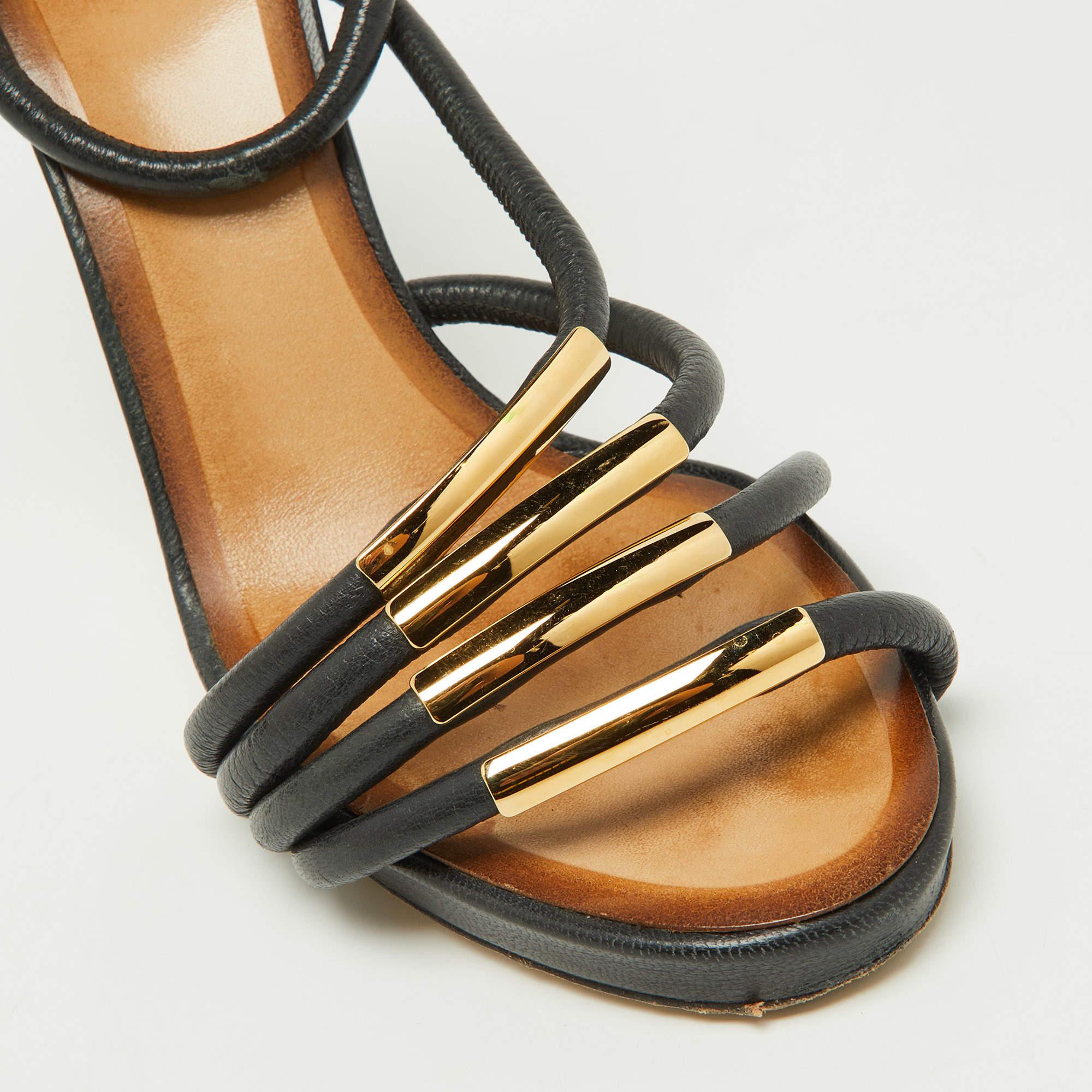 Chloe Black Leather Strappy Ankle Strap Sandals Size 38 For Sale 3