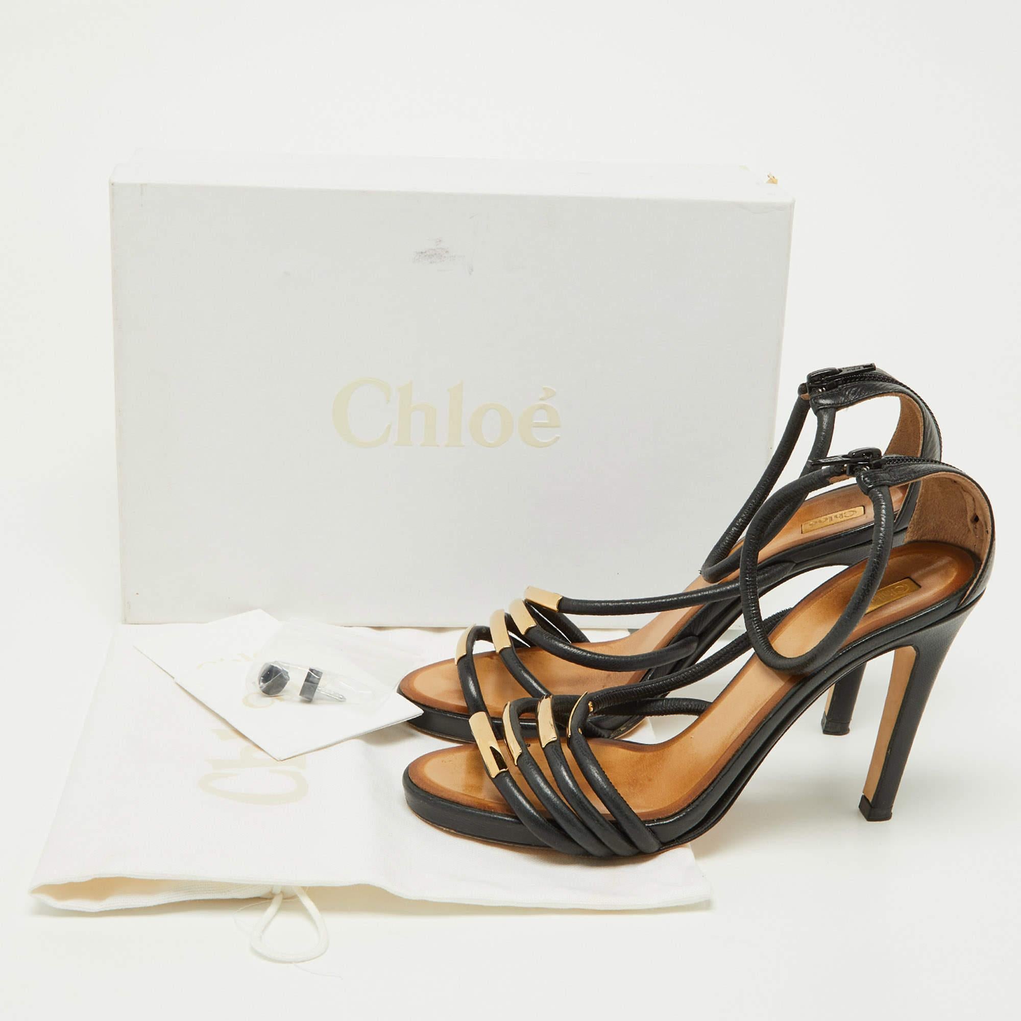 Chloe Black Leather Strappy Ankle Strap Sandals Size 38 For Sale 5