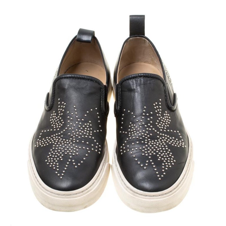 Chloe Black Leather Stud Embellished Susanna Slip On Sneakers Size 38 ...