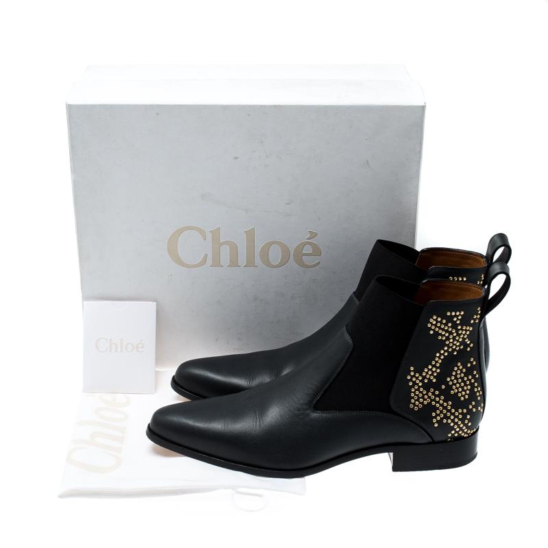 Chloe Black Leather Studded Ankle Boots Size 40 3