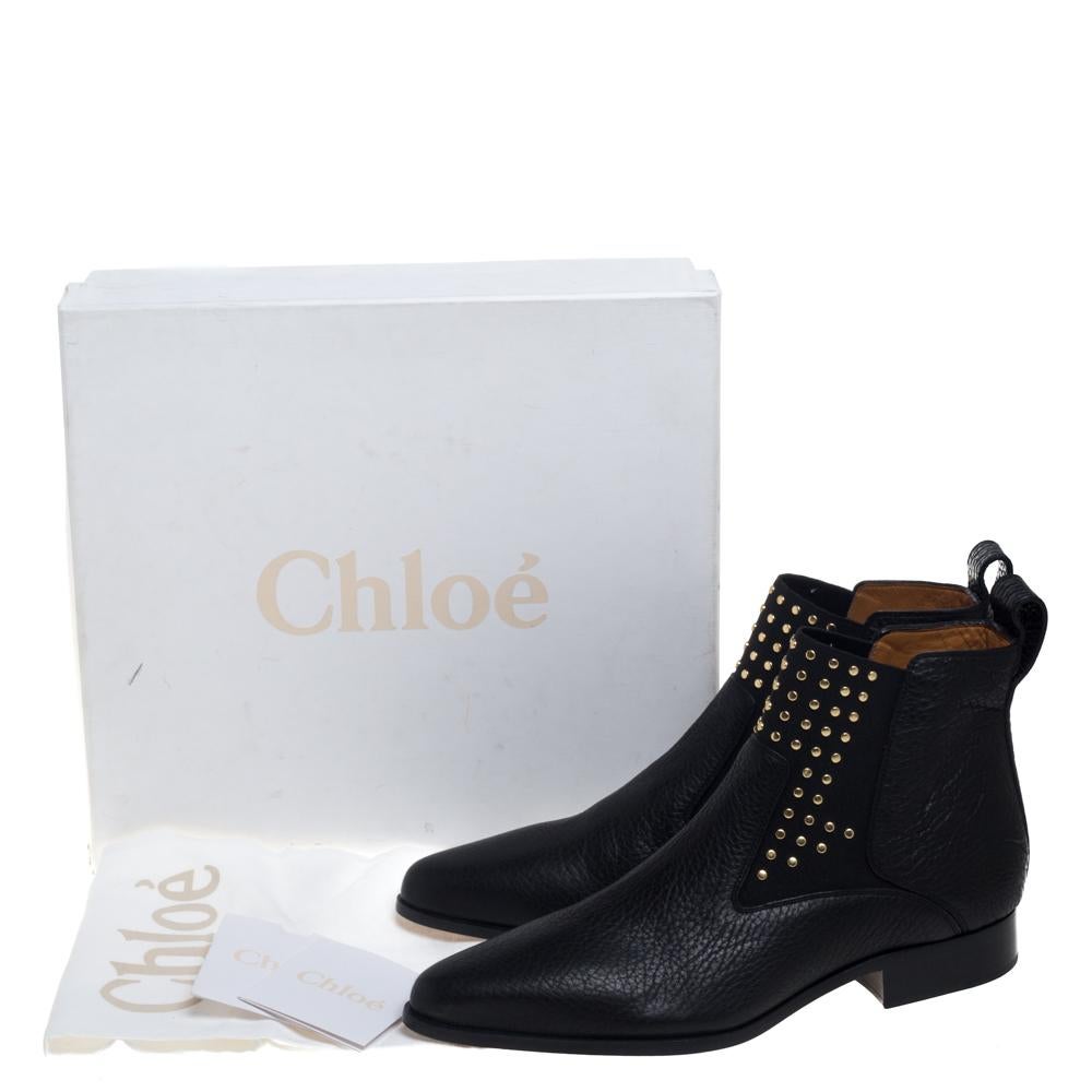 Chloe Black Leather Studded Ankle Boots Size 40 4