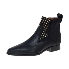 Used Chloe Black Leather Studded Ankle Boots Size 40