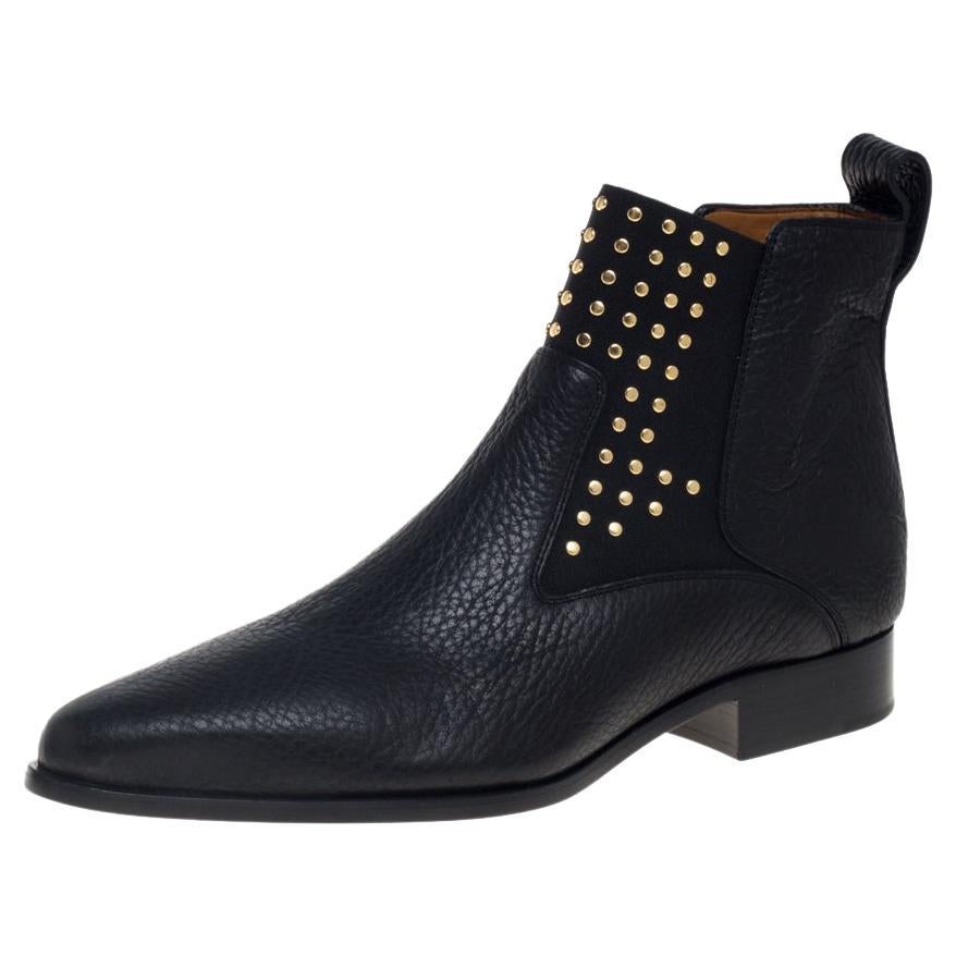 Chloe Black Leather Studded Ankle Boots Size 40