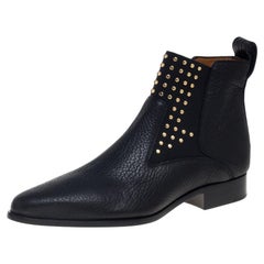 Used Chloe Black Leather Studded Ankle Boots Size 40