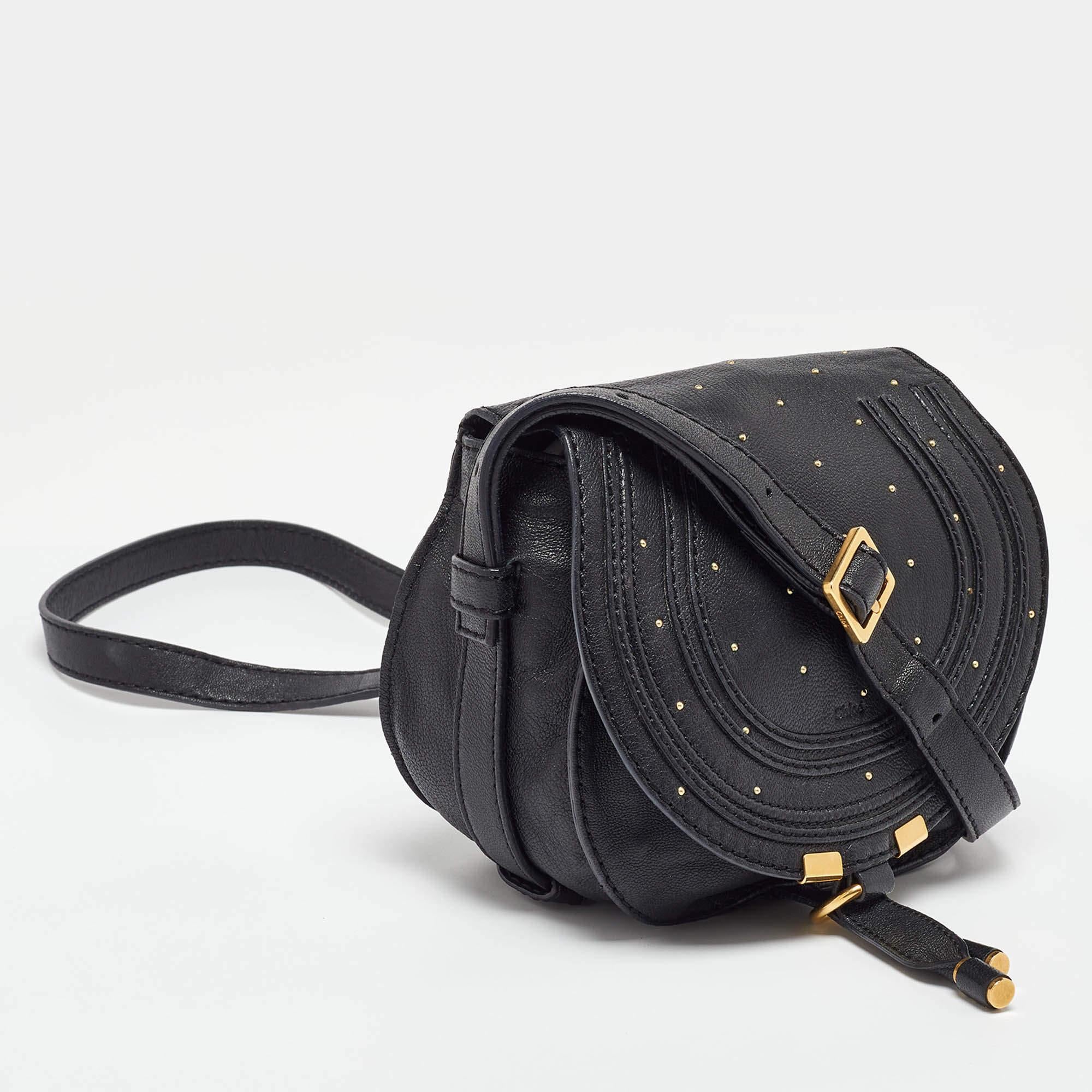 Chloe Black Leather Studded Mini Marcie Crossbody Bag In Good Condition In Dubai, Al Qouz 2