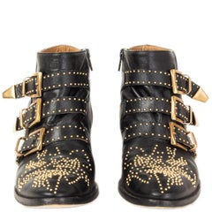 CHLOE black leather STUDDED SUSANNA Ankle Boots Shoes 37