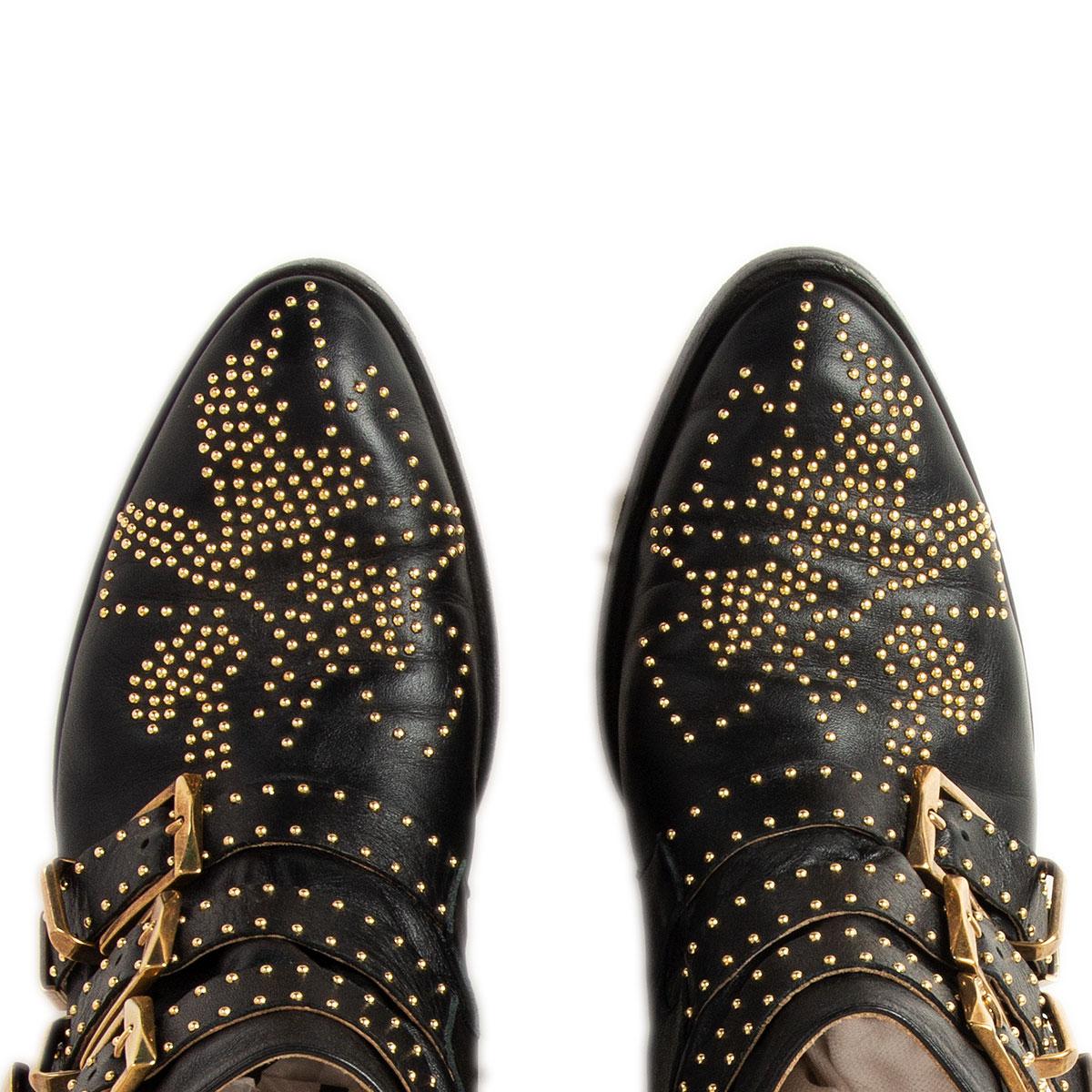 CHLOE black leather STUDDED SUSANNA Ankle Boots Shoes 37 For Sale 2