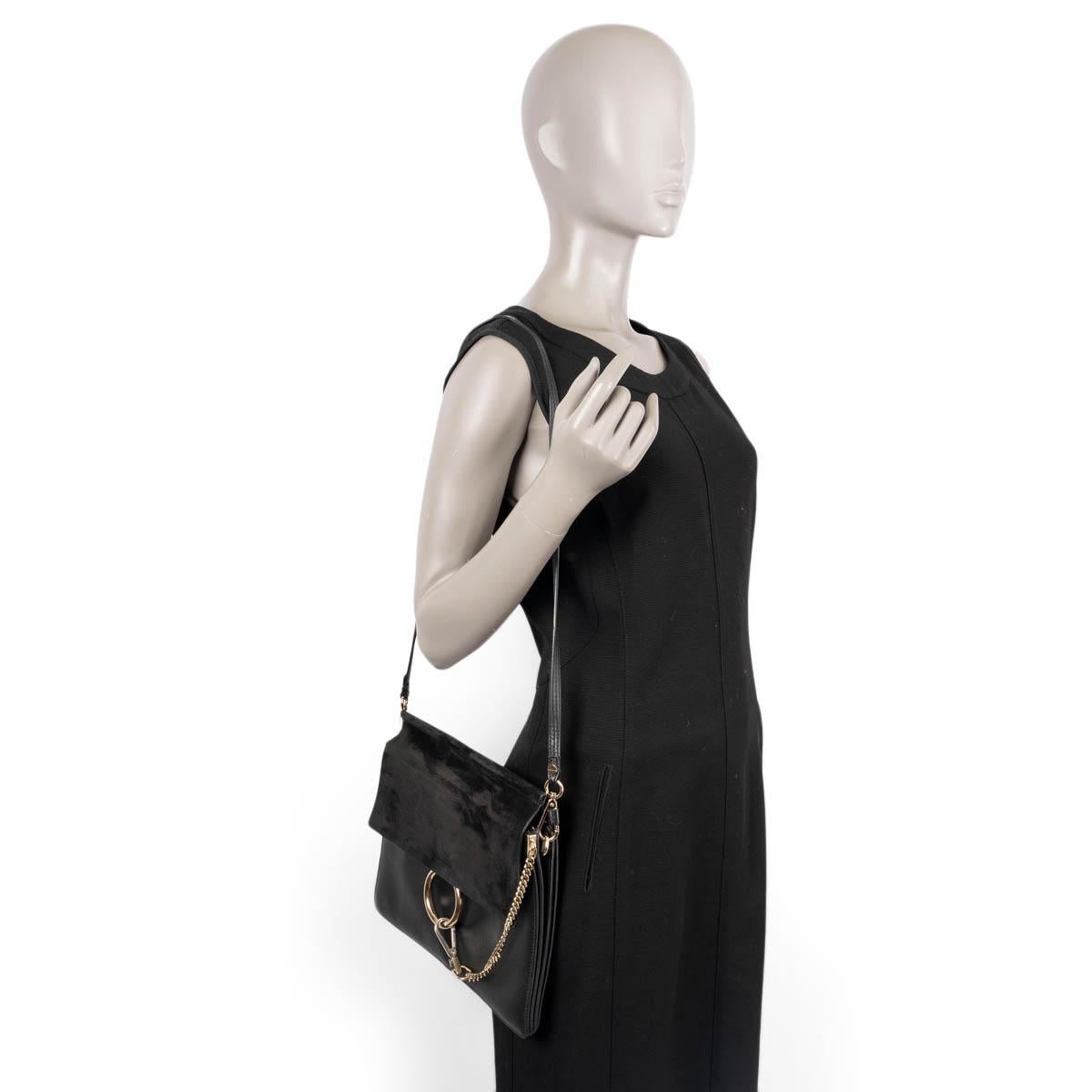 CHLOE black leather & suede FAYE MEDIUM Shoulder Bag 6