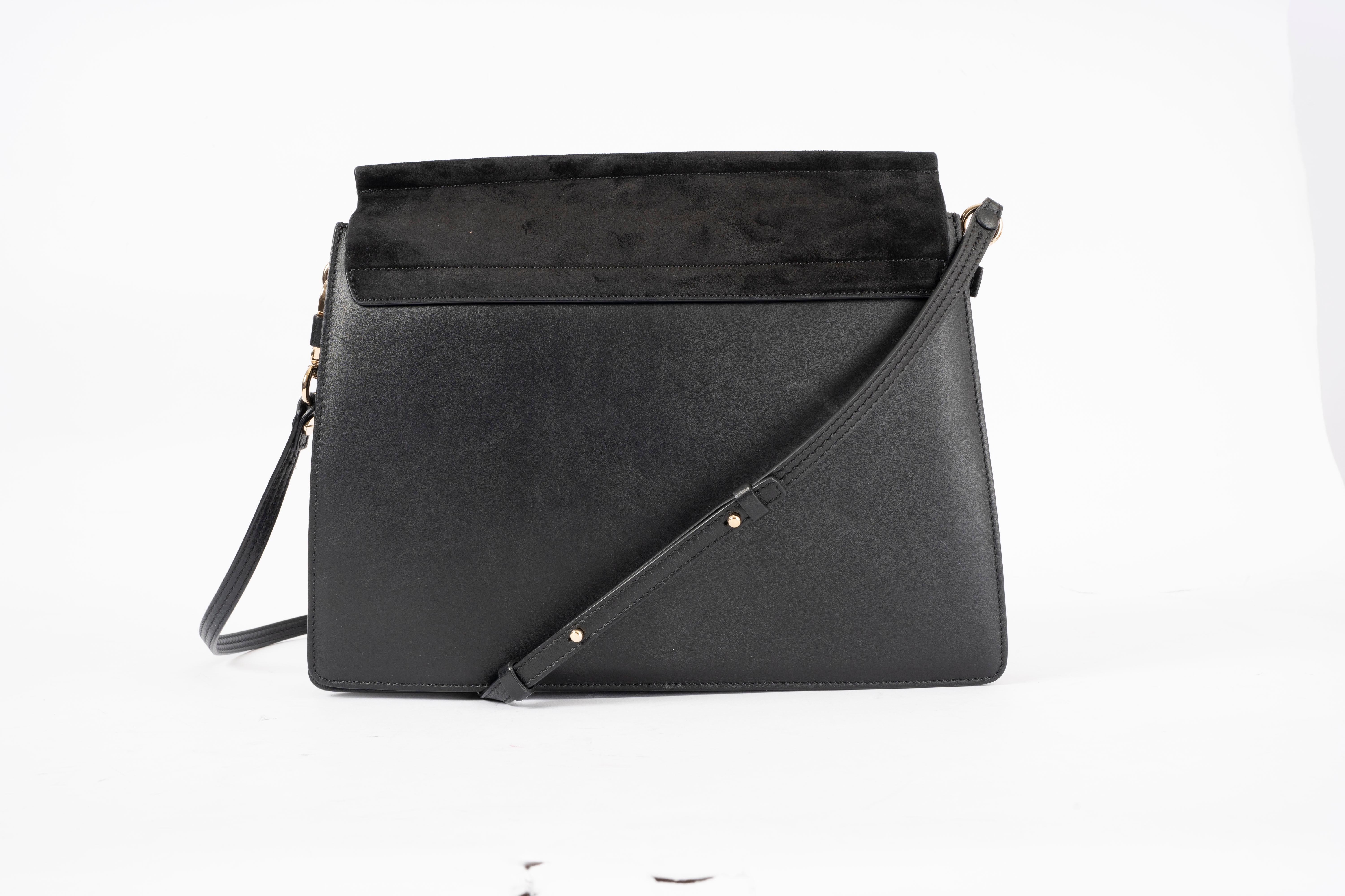Black CHLOE black leather & suede FAYE MEDIUM Shoulder Bag