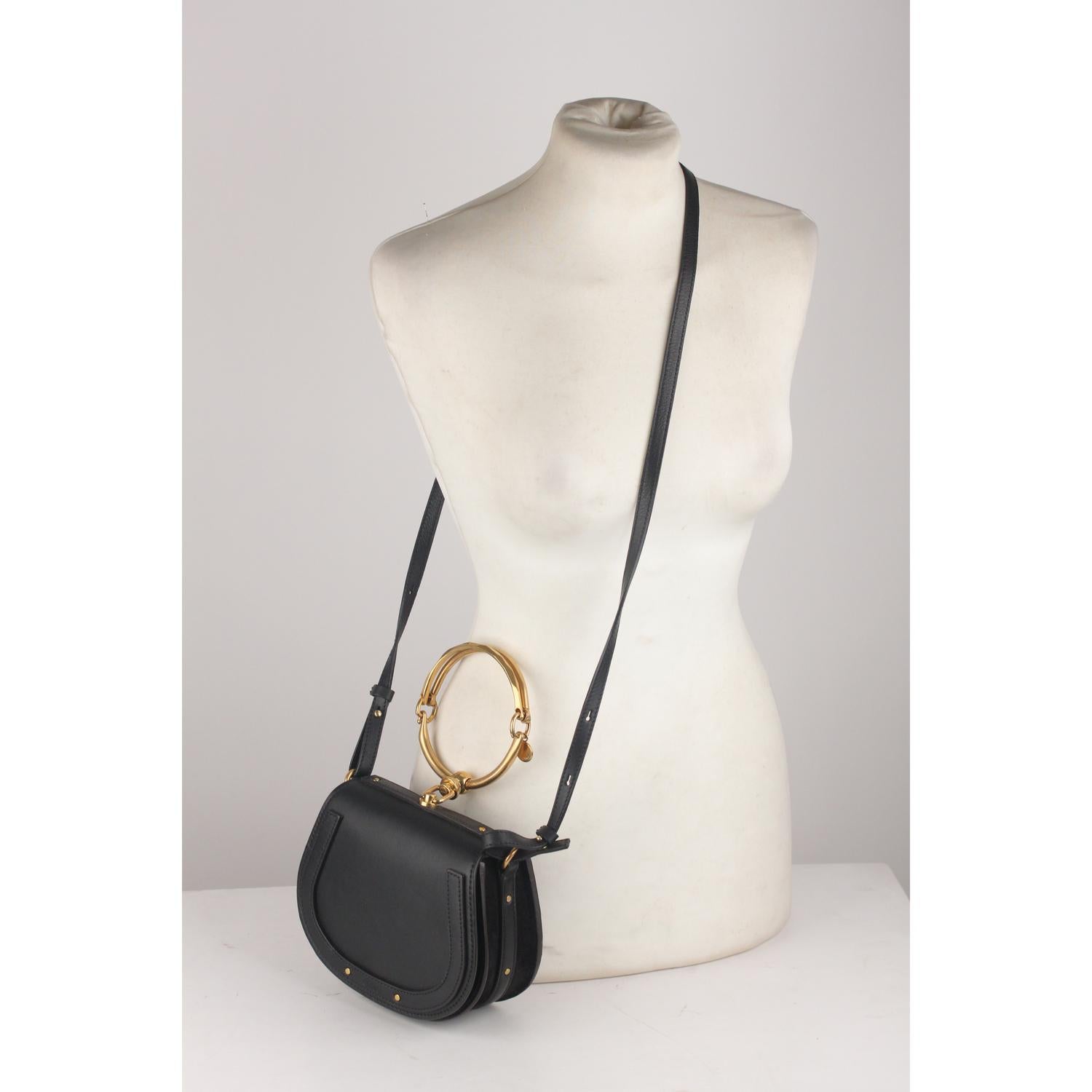 Women's Chloe Black Leather Suede Nile Bracelet Bag with Shoulder Strap