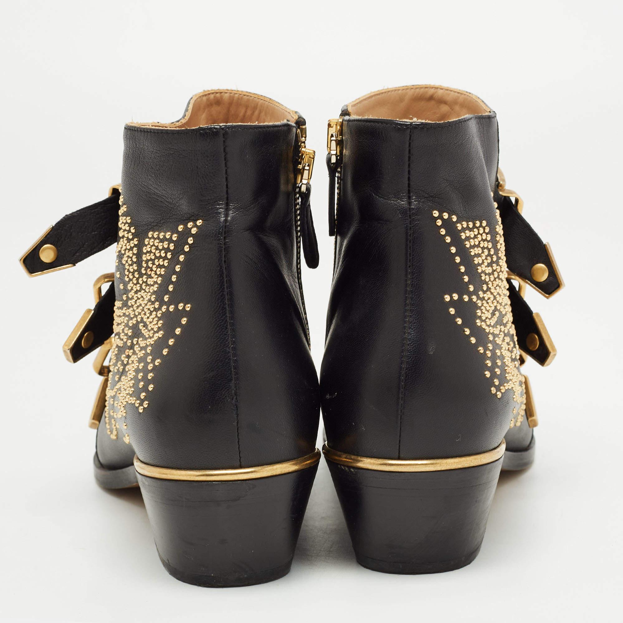 Chloe Black Leather Susanna Ankle Boots Size 39.5 2