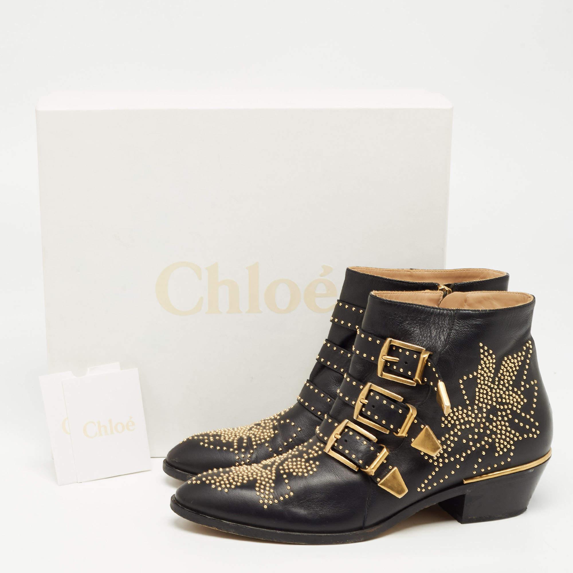 Chloe Black Leather Susanna Ankle Boots Size 39.5 5