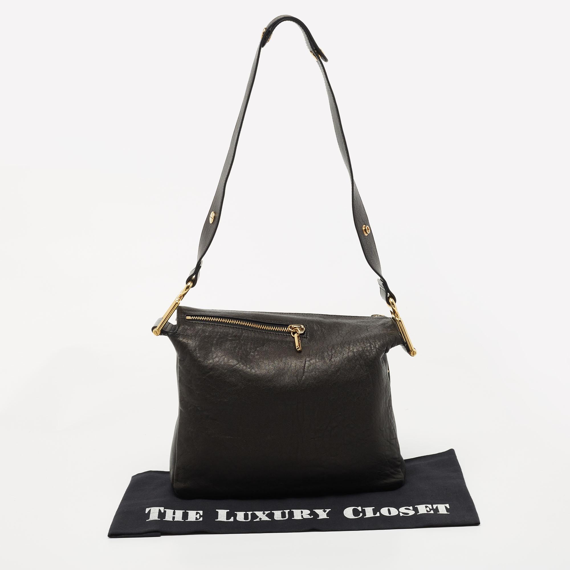 Chloe Black Leather Zip Messenger Bag For Sale 9
