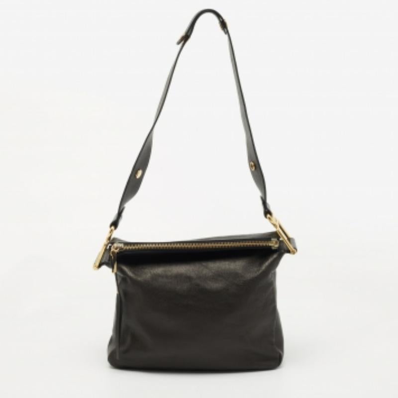 Chloe Black Leather Zip Messenger Bag