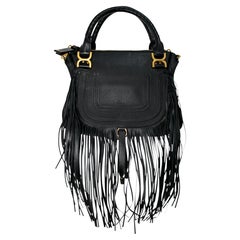 Chloé Black Medium Marcie Fringe Leather Satchel Bag