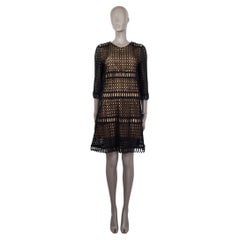 CHLOE black & nude wool blend CROCHET 3/4 SLEEVE Dress 38 S