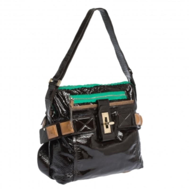 Chloe - Audra - Fourre-tout en cuir verni noir en vente 5