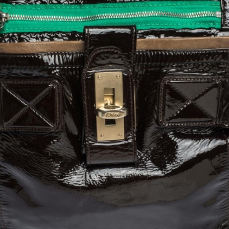 Chloe - Audra - Fourre-tout en cuir verni noir en vente 4
