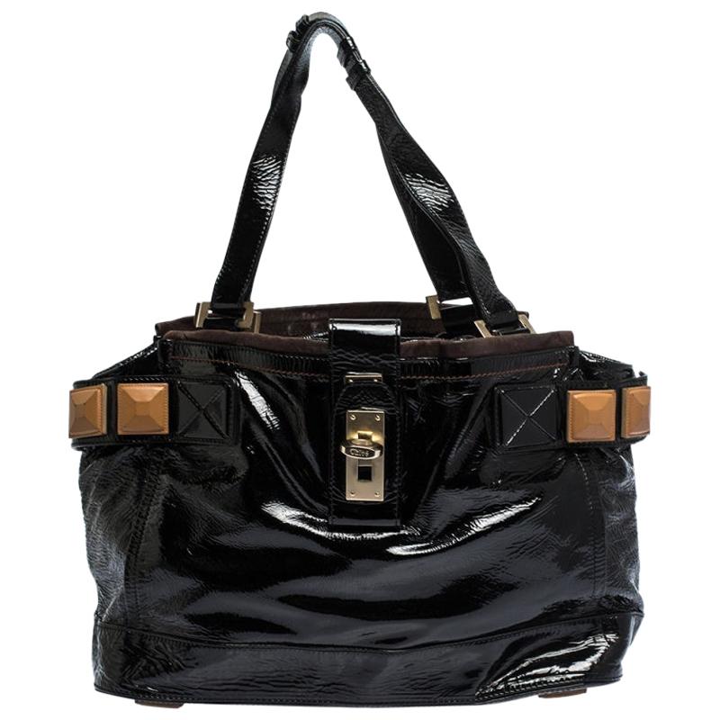 Chloe Black Patent Leather Audra Tote For Sale