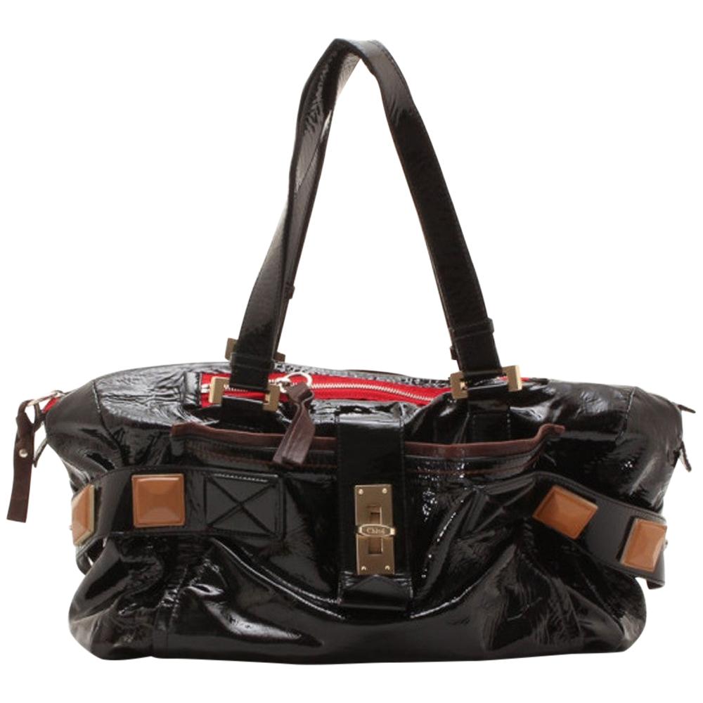 Chloe Black Patent Leather 'Audra' Tote For Sale
