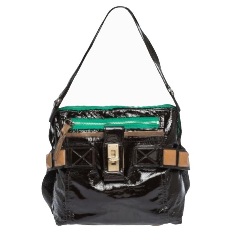 Chloe - Audra - Fourre-tout en cuir verni noir en vente