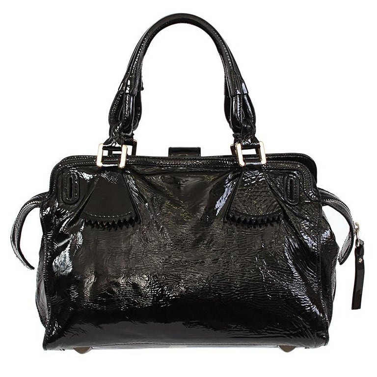 SAINT LAURENT Babylone black leather top handle push clasp flap crossbody  bag For Sale at 1stDibs