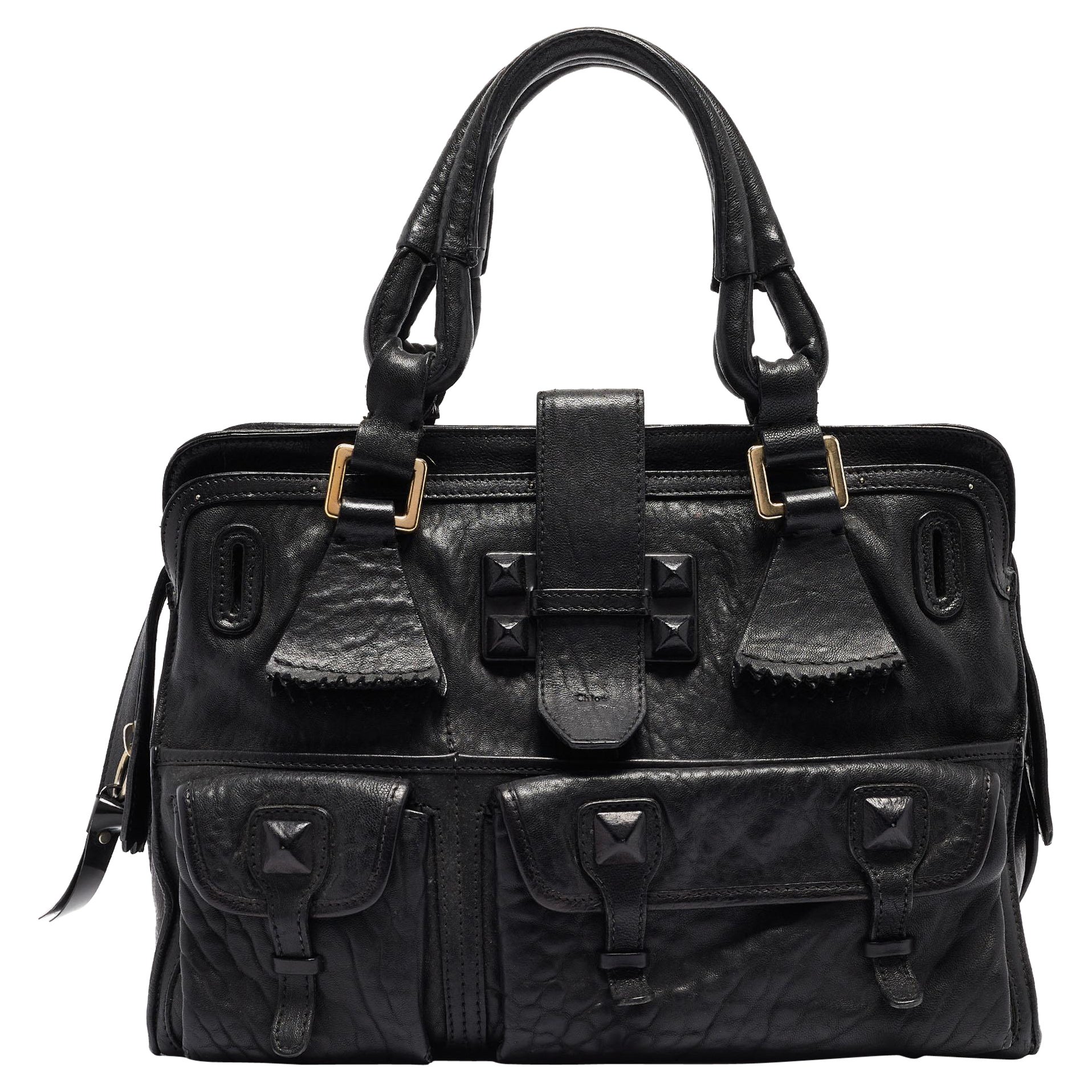 Chloe Black Pebbled Leather Elvire Satchel