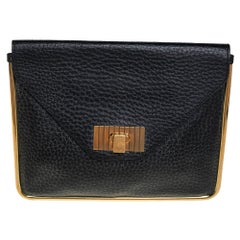 Chloe Black Pebbled Leather Sally Envelope Clutch