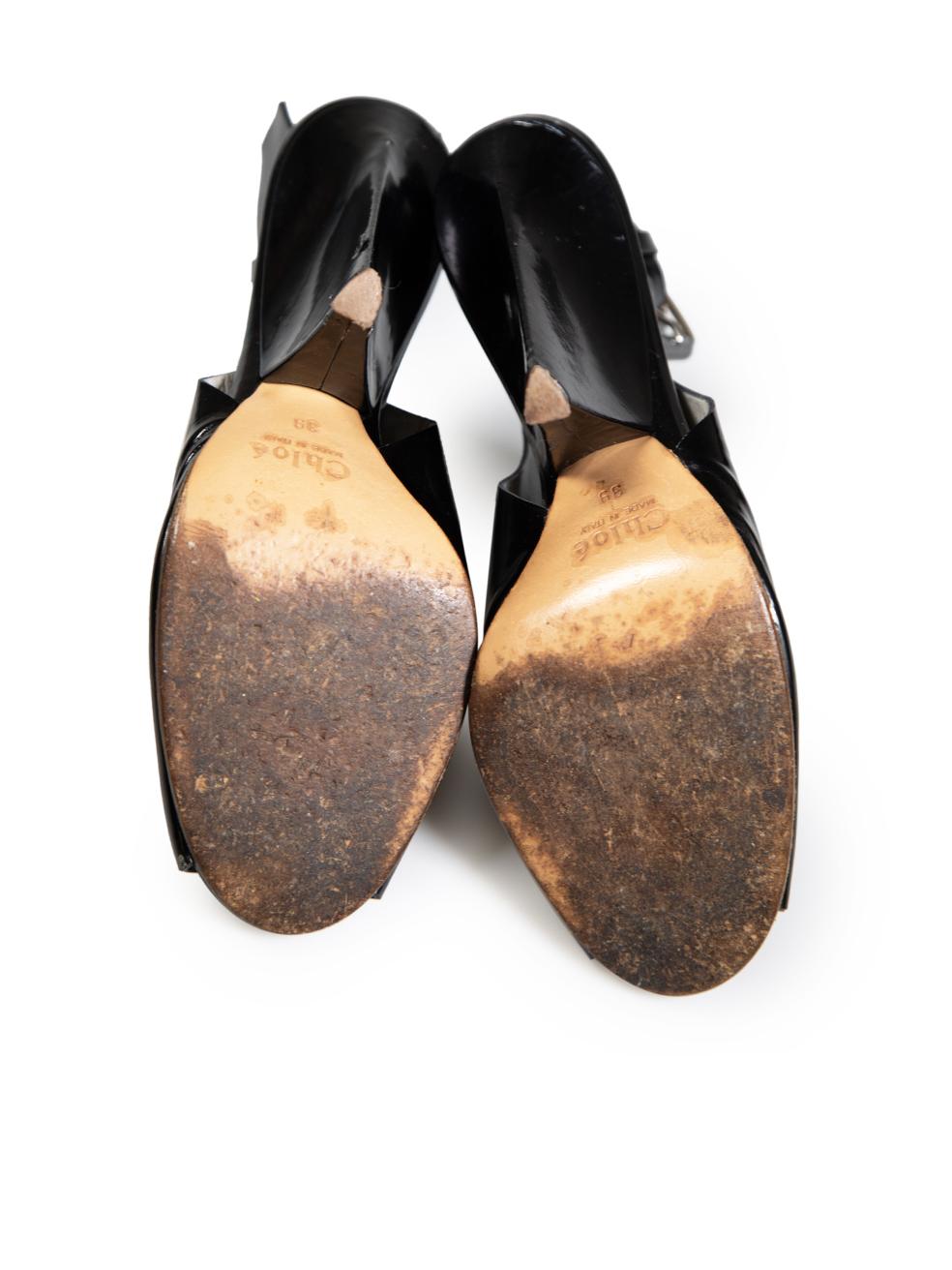 Women's Chloé Black Peep-Toe Buckle Accent Heels Size IT 39 For Sale