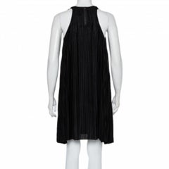 Chloe Black Pleated Silk Bow Detail Flared Noir Dress XS