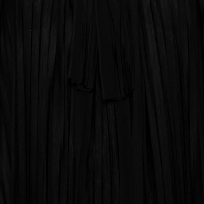 Chloe Black Pleated Silk Bow Detail Flared Noir Dress XS For Sale 1