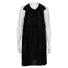 Chloe Black Pleated Silk Bow Detail Flared Noir Dress XS