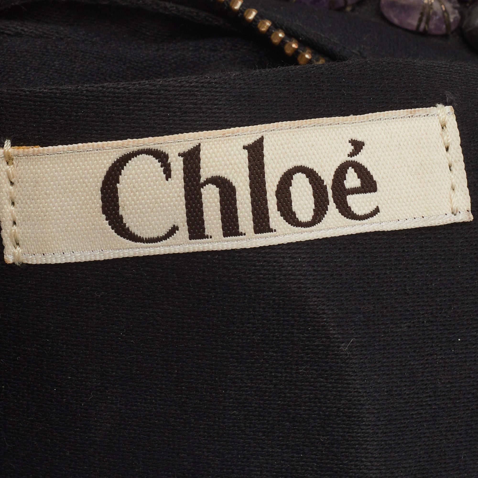 Chloe Black/Purple Satin Stone Beads Embellished Crescent Hobo 3