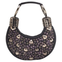 Chloe Black/Purple Satin Stone Beads Embellished Crescent Hobo