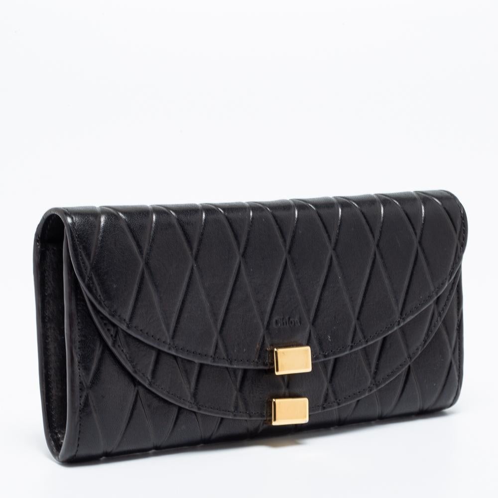 Chloe Black Quilted Leather Georgia Continental Wallet In Good Condition In Dubai, Al Qouz 2