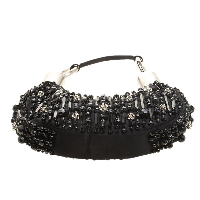 Chloe Black Satin Beads Embellished Hobo For Sale at 1stDibs