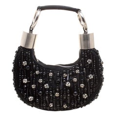 Chloe Black Satin Beads Embellished Hobo