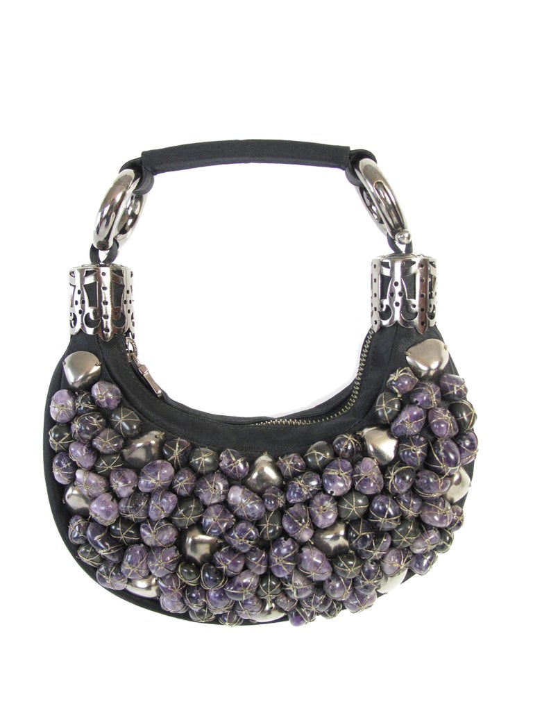 Women's or Men's Chloe Black Satin Mini Bag with Stone Embellishments Phoebe Philo For Sale