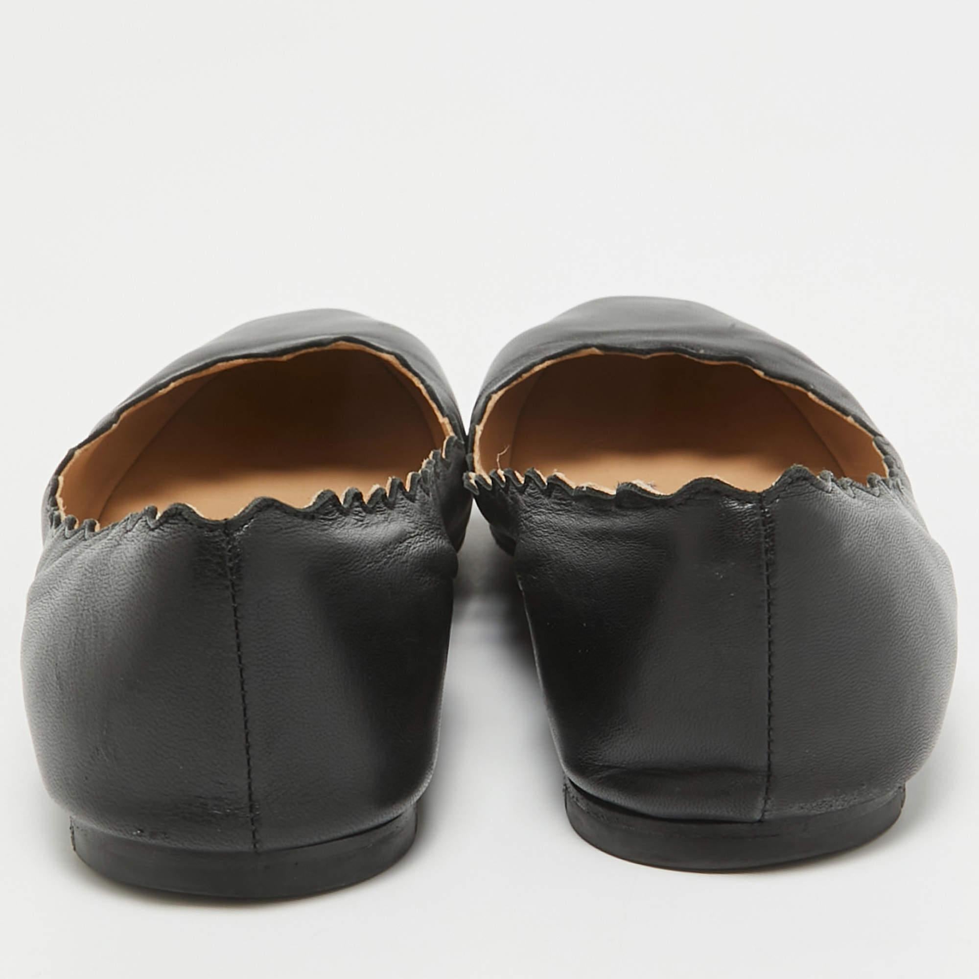 Chloe Black Scalloped Leather Lauren Ballet Flats Size 39.5 1