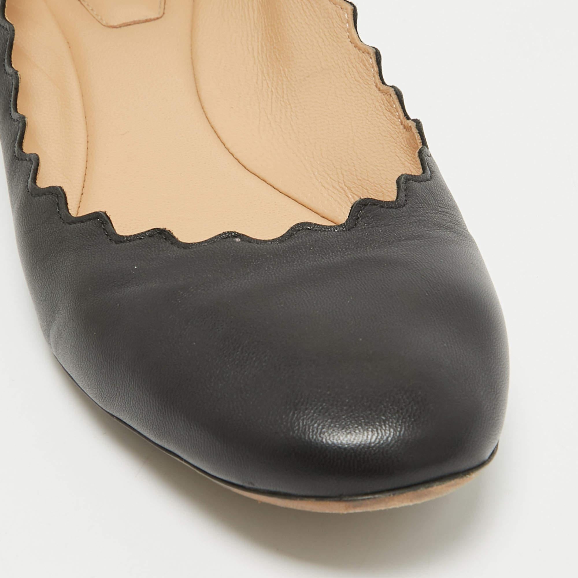 Chloe Black Scalloped Leather Lauren Ballet Flats Size 39.5 3