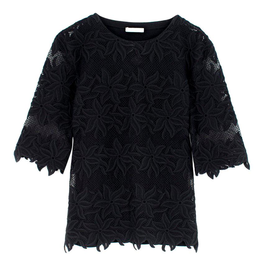 Chloe Black Semi-Sheer Floral Lace Embroidered Top - estimated SIZE S
